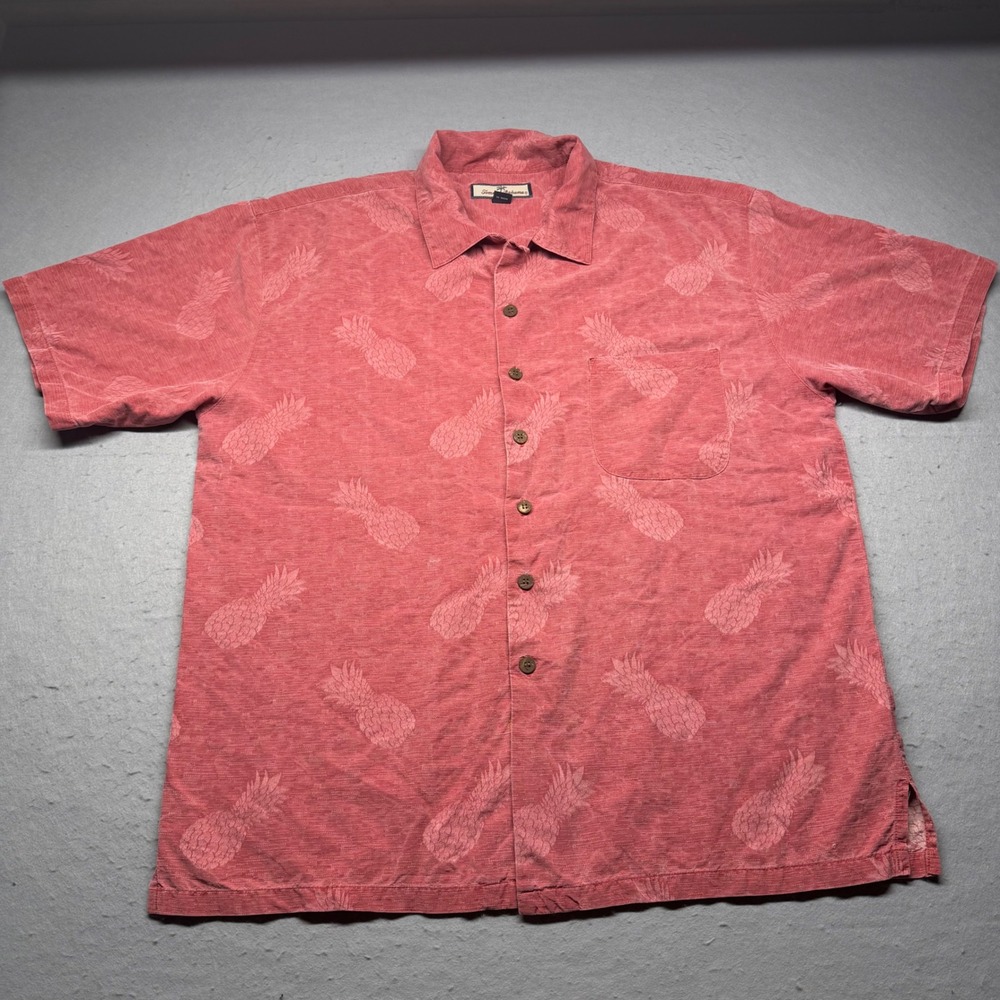 Tommy Bahama Button Shirt Mens XL Pink Pineapple Silk Relax Short Sleeve Camp
